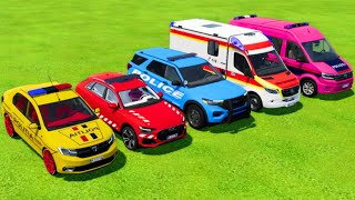 DACIA, AUDI, FORD, VOLKSWAGEN POLICE VEHICLES & MERCEDES AMBULANCE CAR TRANSPORTING ! FS22 by bo GAME 41,607 views 5 days ago 10 minutes, 37 seconds