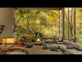 Pleasant autumn morning in forest bedroom with relaxing jazz piano  music for working and study