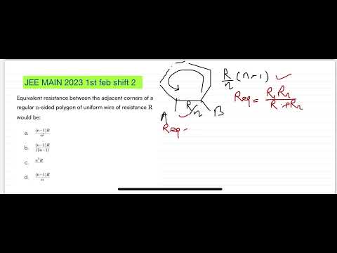 Equivalent resistance between the adjacent corners of a regular n-sided polygon of uniform wire of resistance R would be- Physics Question 2 JEE MAIN 2023 1st feb shift 2 :Equivalent resistance between the adjacent corners of a regular n