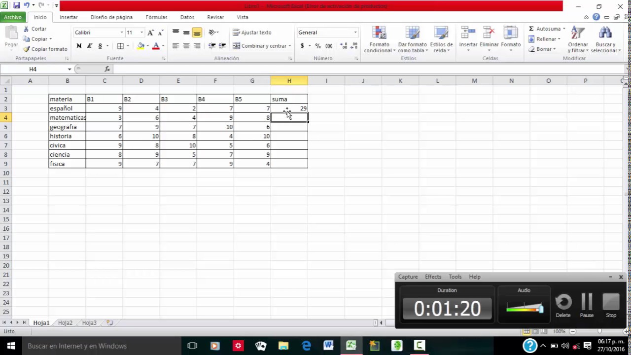 como sumar calificaciones en excel YouTube