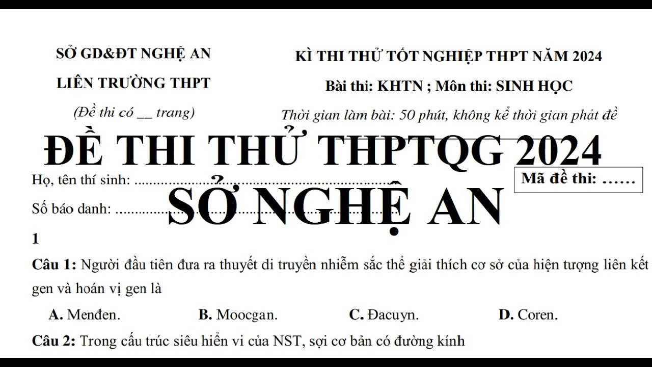 GIẢI ĐỀ THI THỬ THPTQG 2024 - SỞ GD&ĐT NGHỆ AN