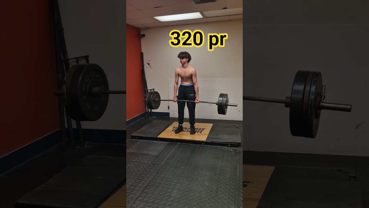 Deadlifts:320 pr my 14 yr old son just starting lifting only 4th deadlift workout.