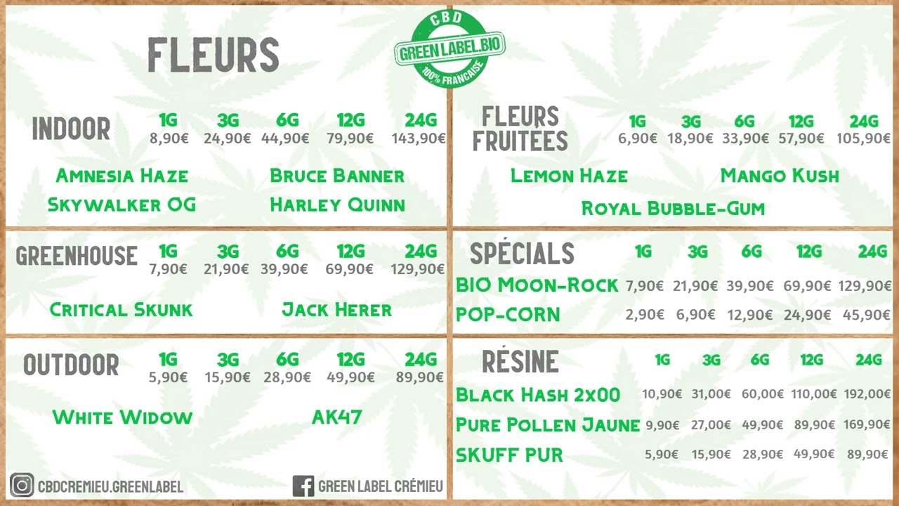 MENU GREEN LABEL CBD SHOP