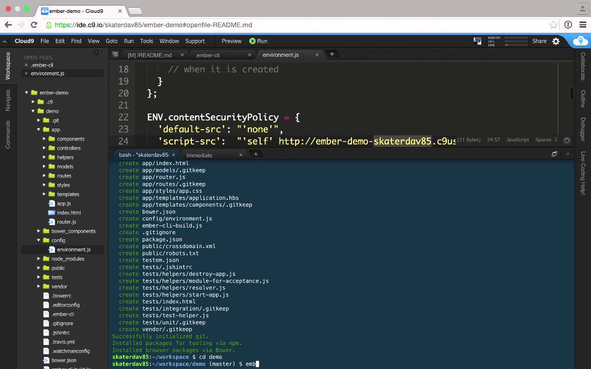 Installing Ember CLI on Cloud 9 IDE