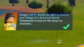 Undang NPC untuk Tinggal di Desa Mana Pun di Dunia Bertahan Hidup LEGO Fortnite Quests screenshot 3