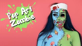Pop Art Zombie Split Color Makeup Tutorial | Halloween 2018