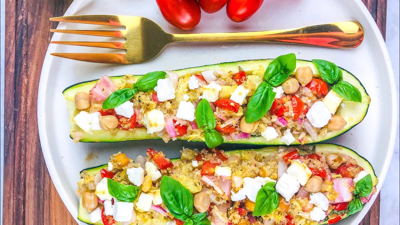 The BEST Mediterranean Stuffed Zucchini Boats with Quinoa (vegetarian