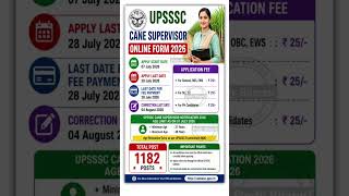 🚨 UPSSSC Cane Supervisor Vacancy 2026 | 1182 Posts |Online Form Start | Salary,Eligibility,Last Date