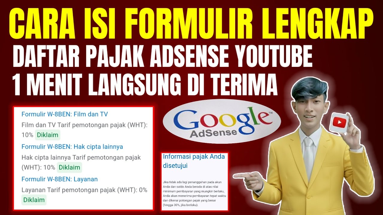 CARA DAFTAR PAJAK YOUTUBE | isi formulir lengkap daftar pajak Google AdSense 100% Berhasil