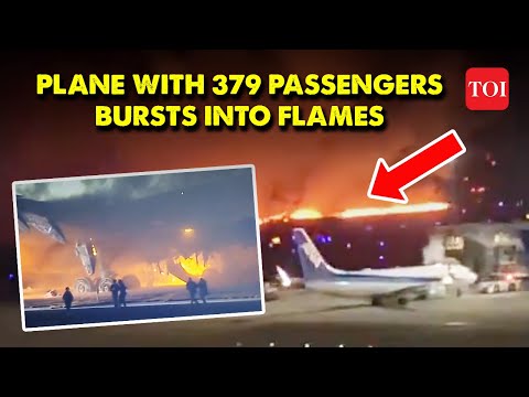 Japan Airlines A350 airplane on fire at Tokyo airport | Fire Engulfs Runway | Plane turns fireball