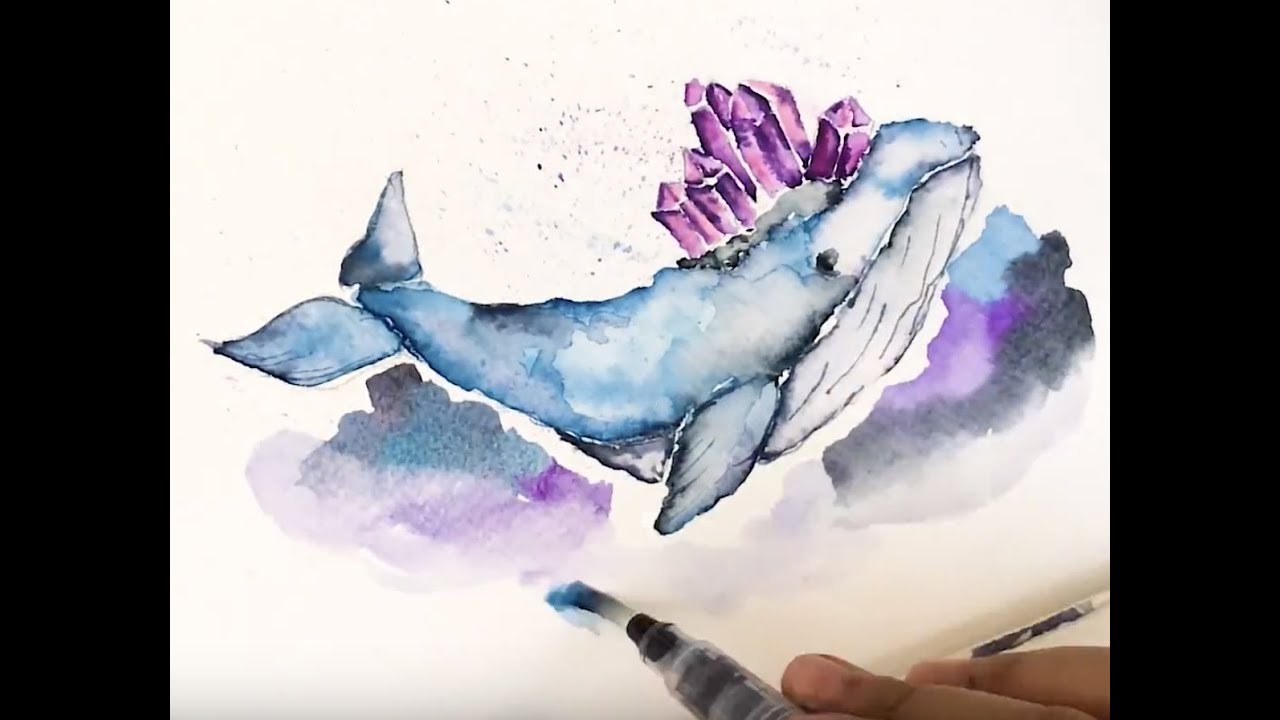 Watercolour brush pen whale