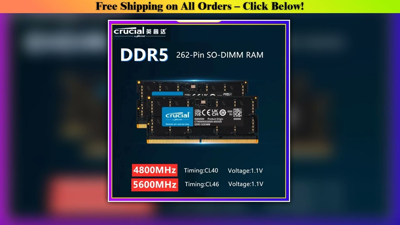 Crucial DDR5 SODIMM  RAM 16GB 32GB 24GB 48GB Notebook 4800MHz  5600MHz 1.1V for Laptop Memory