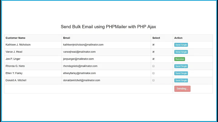 How to Send Bulk Email using PHP with PHPMailer & Ajax JQuery