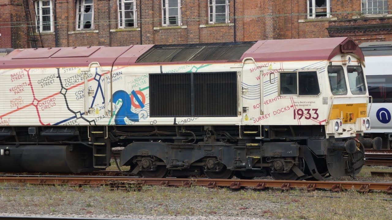 (4k) GBRF 66721 'Harry Beck' (London Underground Livery) & 66764 At Doncaster