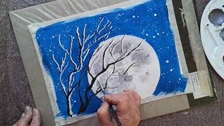🌒 ЛУНА/ как нарисовать луну/живопись акрилом/ how to draw the moon.
