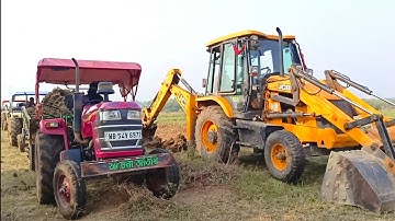 New Jcb 3dx Backhoe Loader Machine Loading Red Mud In Mahindra YUVO 575 DI Tractor | Jcb Video | Jcb