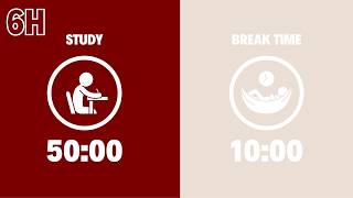 50/10 Pomodoro Timer with Brown Noise 🤎 6-Hour Study with Me | Deep Focus & ADHD ✨