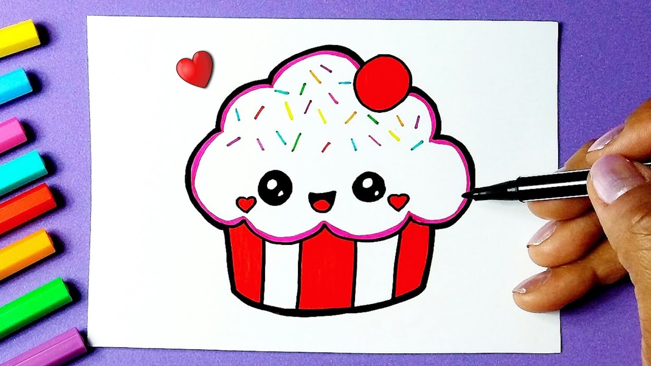 Como Desenhar Um Cupcake De Morango Com Um Rosto Bonito Para Crianças.  Tutorial De Desenho Passo a Passo Ilustração do Vetor - Ilustração de doce,  cafeteria: 242746089