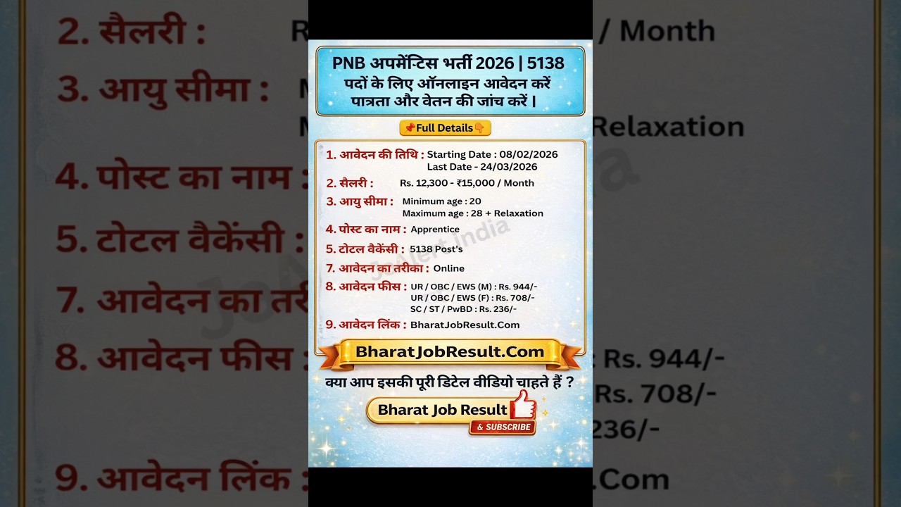 PNB Apprentice 2026 Notification || Post 5138 Punjab National Bank Apprentice 2026 || Full Details