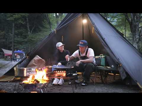 キャンプ飯はこれ‼️【デュオキャンプ】ワンポールテントで楽しむキャンプ道具紹介#362