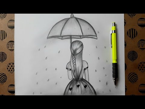 Şemsiyeli Kız Çizimi #2 - Drawing Girl with Umbrella #2 - YouTube