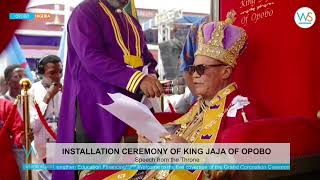 King Jaja, Jeki VI, delivers first address as Amanyanabo of Opobo Kingdom.