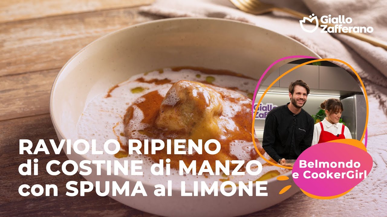 Raviolo Ripieno di Costine di Manzo con Spuma al Limone