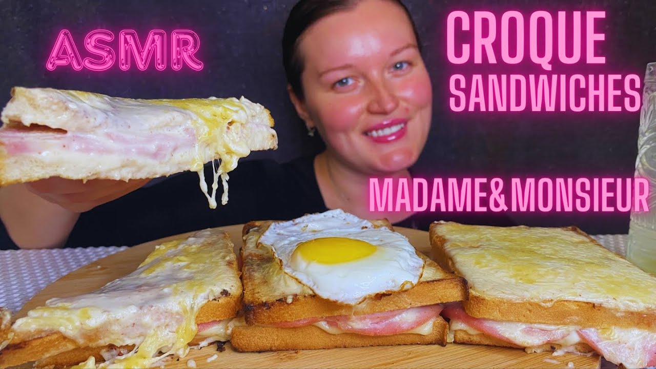 ASMR EATING CROQUE MONSIEUR & CROQUE MADAME SANDWICHES (NO TALKING) EATING SOUNDS |ASMR MUKBANG