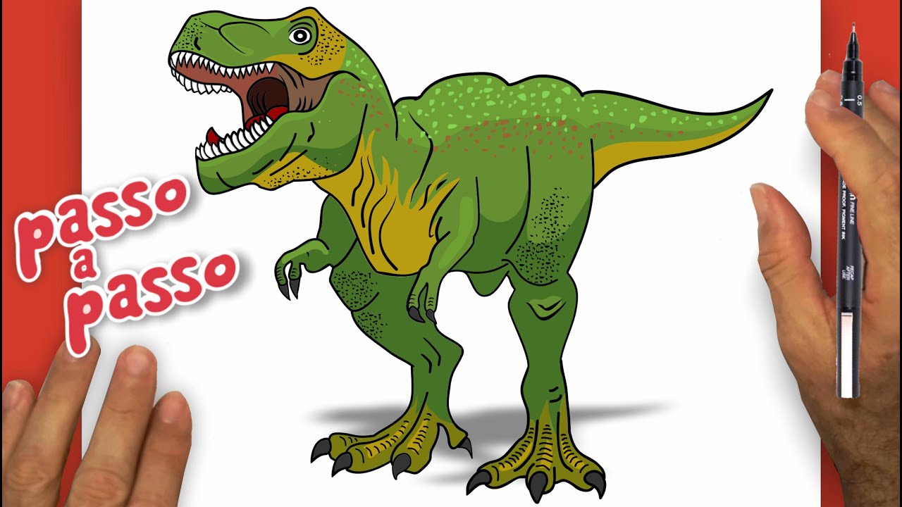 Como desenhar um dinossauro passo a passo: lição de desenho, ilustração  gráfica