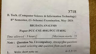 Big data analysis question paper 2024 ||MDU 8th semester paper G-scheme