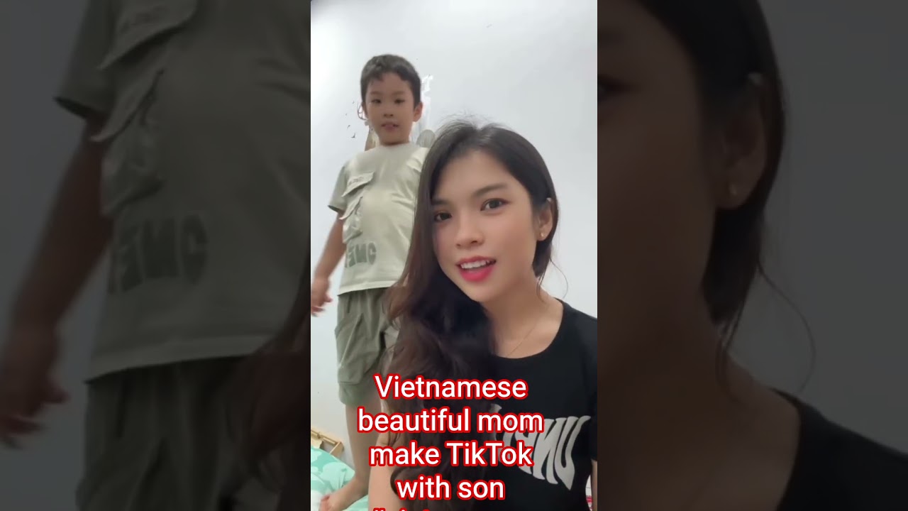 Vietnamese beautiful mom make TikTok with son #vietnamese #beauty #momlife