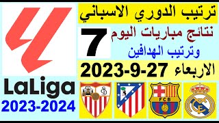 ترتيب الدوري الاسباني وترتيب الهدافين الجولة 7 اليوم الاربعاء 27-9-2023 - نتائج مباريات اليوم