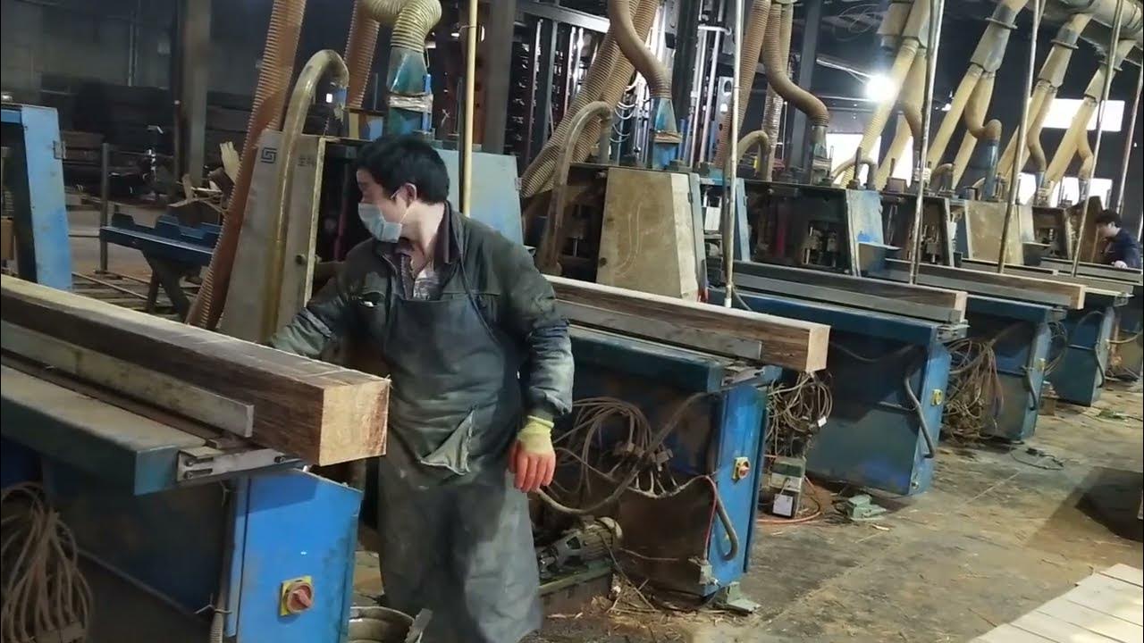 Strand Woven Bamboo Beams factory production process - YouTube