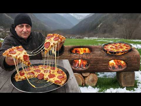 I Cooked 3 Delicious Village Pizza In A One Big Log Grill!