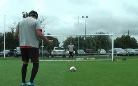 Charlton Athletic FC footballers try a penalty kic...