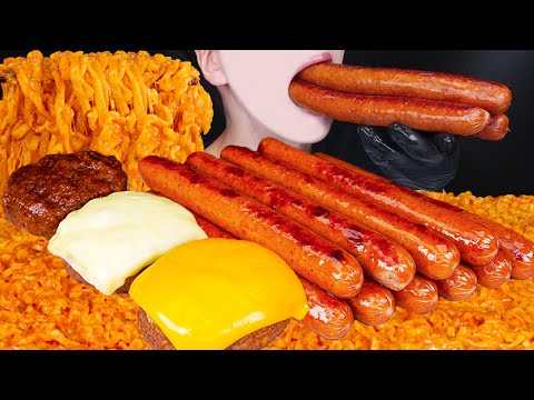 ASMR SAUSAGE CHEESE CHEESY CARBO FIRE NOODLES NUCLEAR FIRE SAUCE COOKING MUKBANG 먹방咀嚼音 EATING SOUNDS