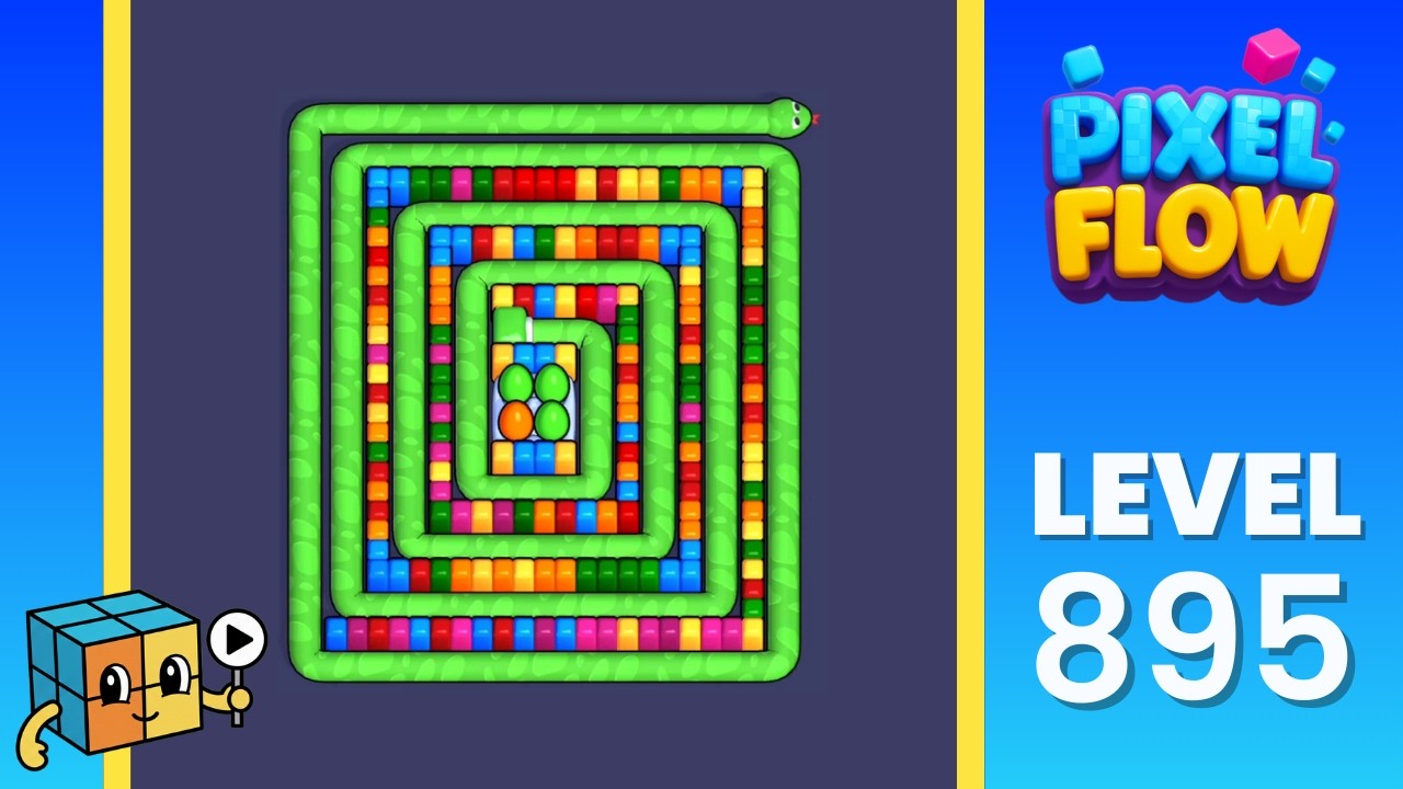 Pixel Flow Level 895 (Hard) Solution Walkthrough - Green Snake - YouTube