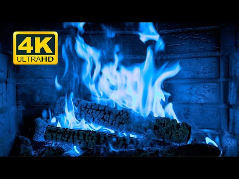 Beautiful Blue Fireplace 4K! Magic Fireplace Burning With Blue Flames