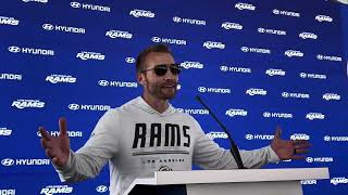 Rams coach Sean McVay talks to the media after the Rams-Cowboys scrimmage in Woodland Hills 