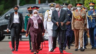 SEE HOW PRESIDENT UHURU RECEIVED TANZANIA NEW PRESIDENT SAMIA SULUHU AT STATE HOUSE, NAIROBI!!