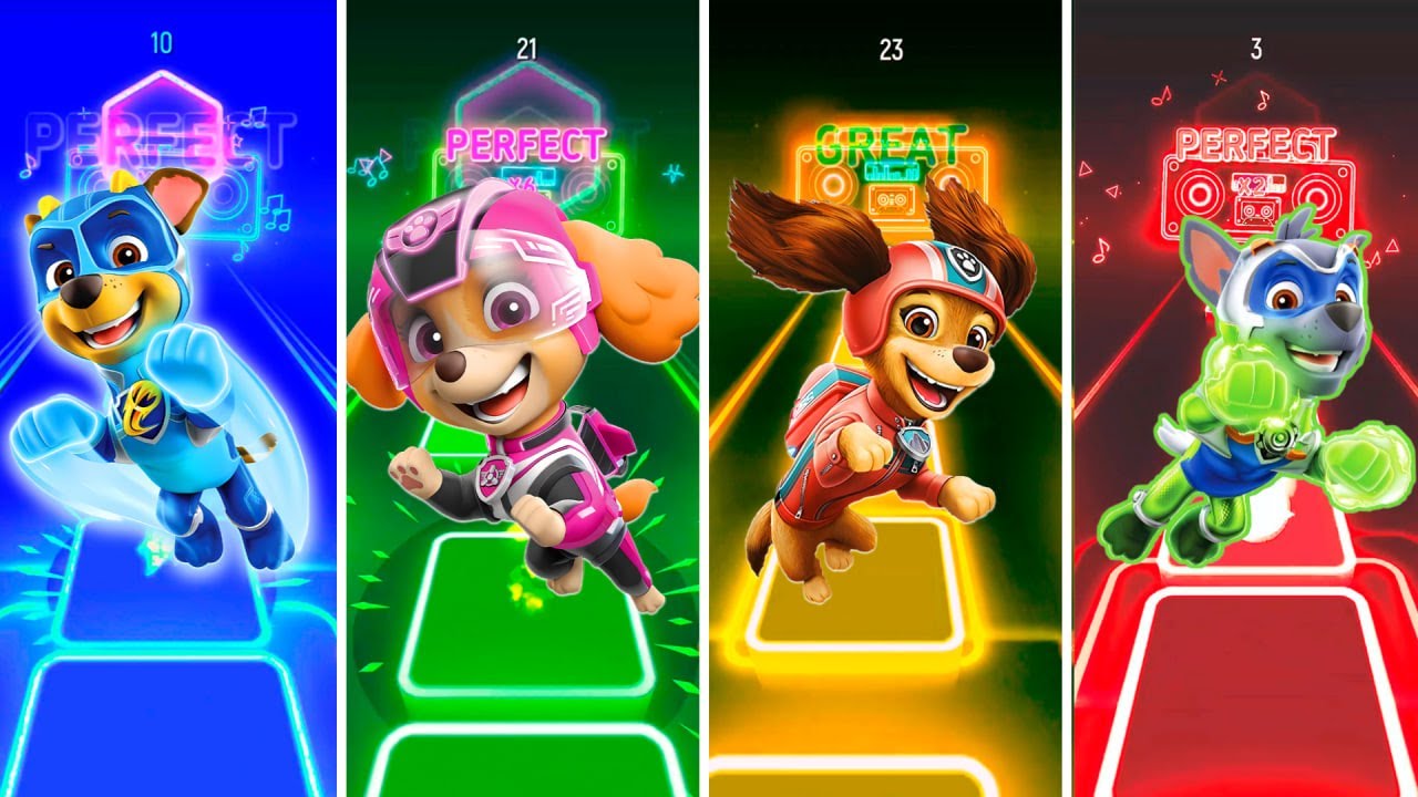Paw Patrol Mighty Pups Team Super Chase vs Super Rubble vs Super Marshall vs Super Skye Tiles Hop ED
