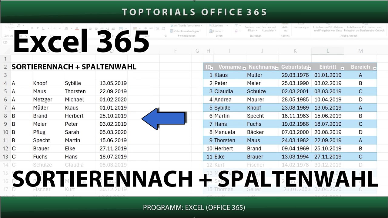 SORTIERENNACH Und SPALTENWAHL Funktionen Ganz Einfach Excel 365 Sortierennach und spaltenwahl funktionen ganz einfach excel 365