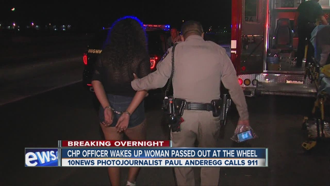 CHP officer wakes up woman passed out at wheel