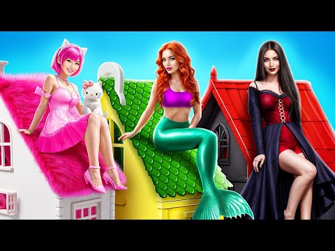 One Colored House Challenge! Vampire vs Hello Kitty vs Mermaid!
