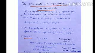 Intermediate code representation using three address code - lecture 57/ compiler design
