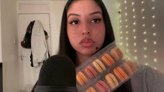 ASMR Trying different flavours of macarons + crunchy, crisp mouth sounds