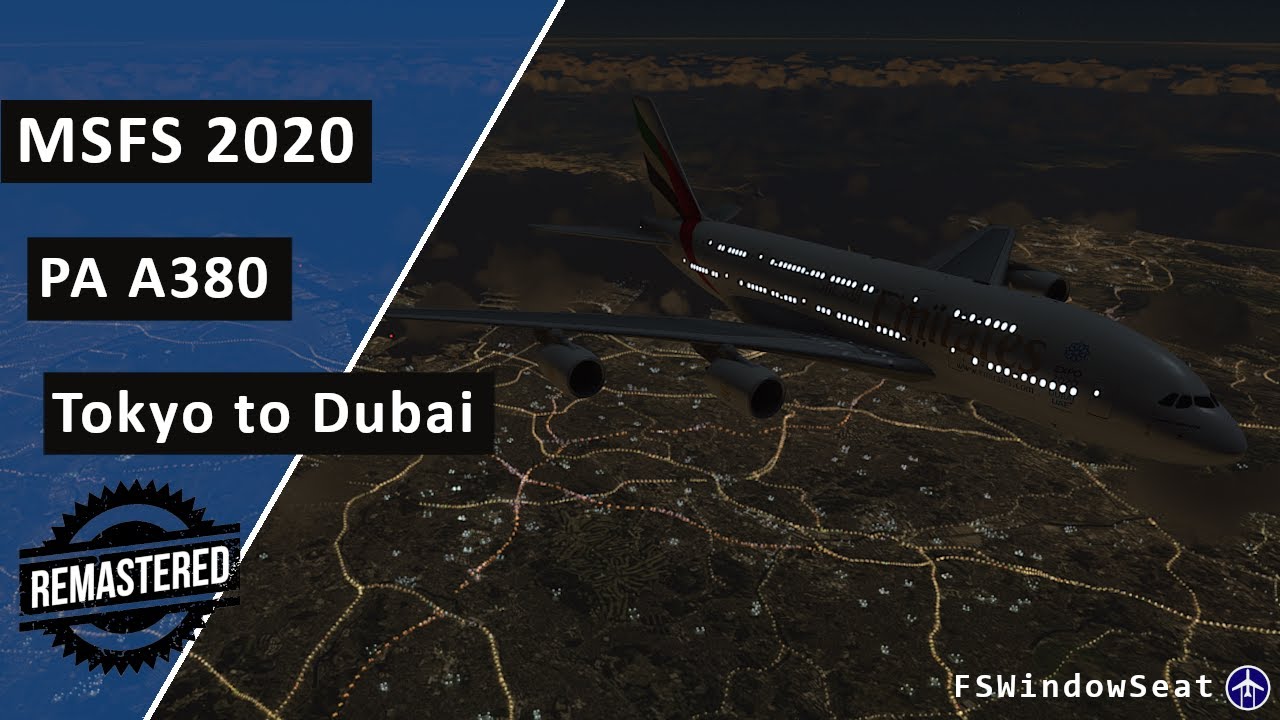 Flight Simulator 2020 A380 Emirates 9441 Tokyo to Dubai Night Flight Wing View v2