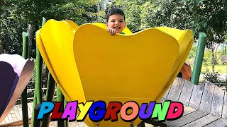 BEST Playground PARK EVER with GIANT SLIDES For Kids! Caleb \& Mommy Play at Fun Outdoor Playground