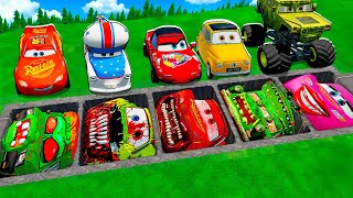 Mega pits with McQueen and Pixar Cars Vs Big & Small Lightning McQueen! BeamNG Drive Battle!
