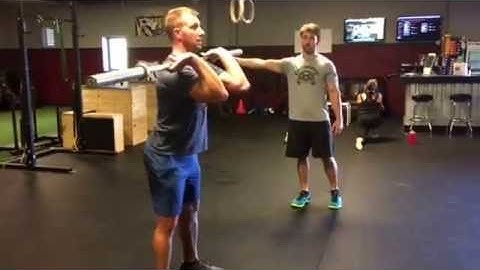 Push jerk points of performance. Chest up, butt back, knees out.